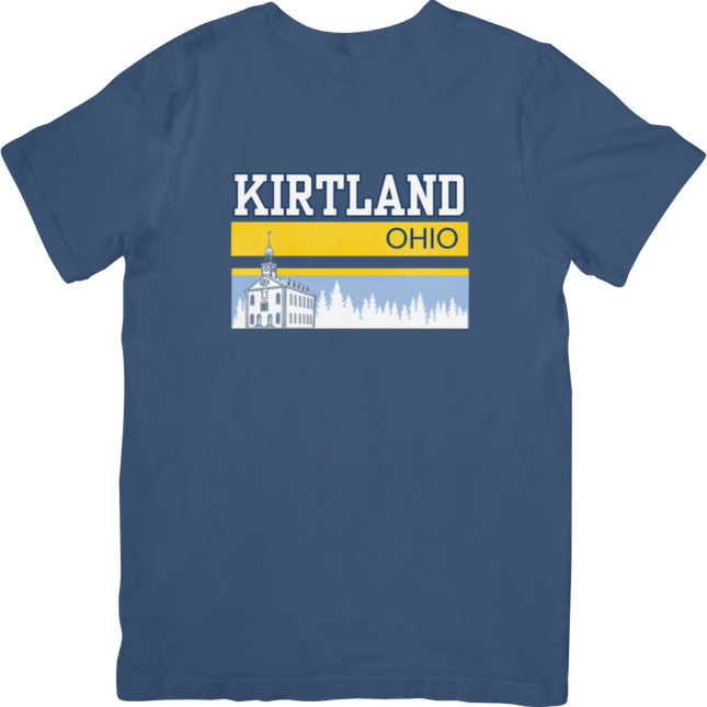 Adult ‘Varsity’ logo T-shirt in navy featuring Kirtland Ohio heritage design