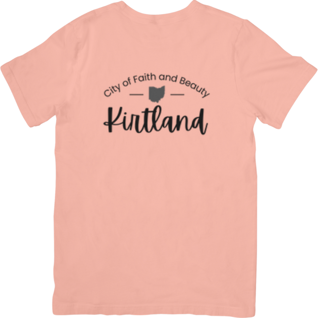 Pink Kirtland Heritage T-shirt in adult size, with youth options, Ohio-inspired design.